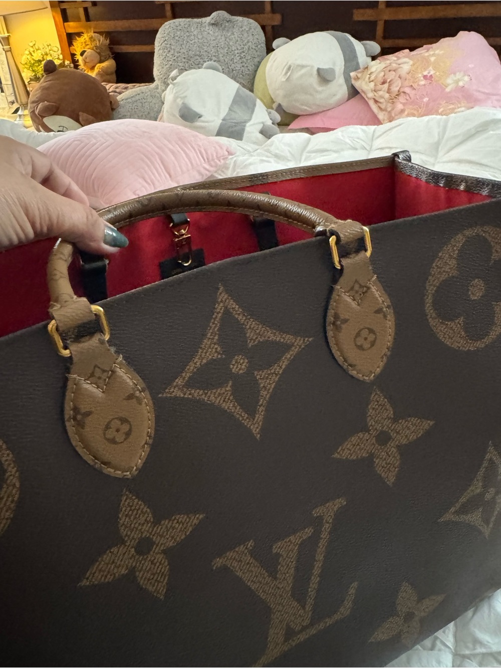 Louis Vuitton OTG Brown Monogram Canvas Tote with Red Trim - Picture 4 of 16